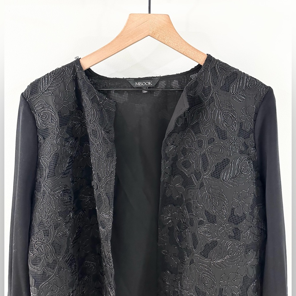Misook Open Front Beaded Jacket Black Size Medium - image 2